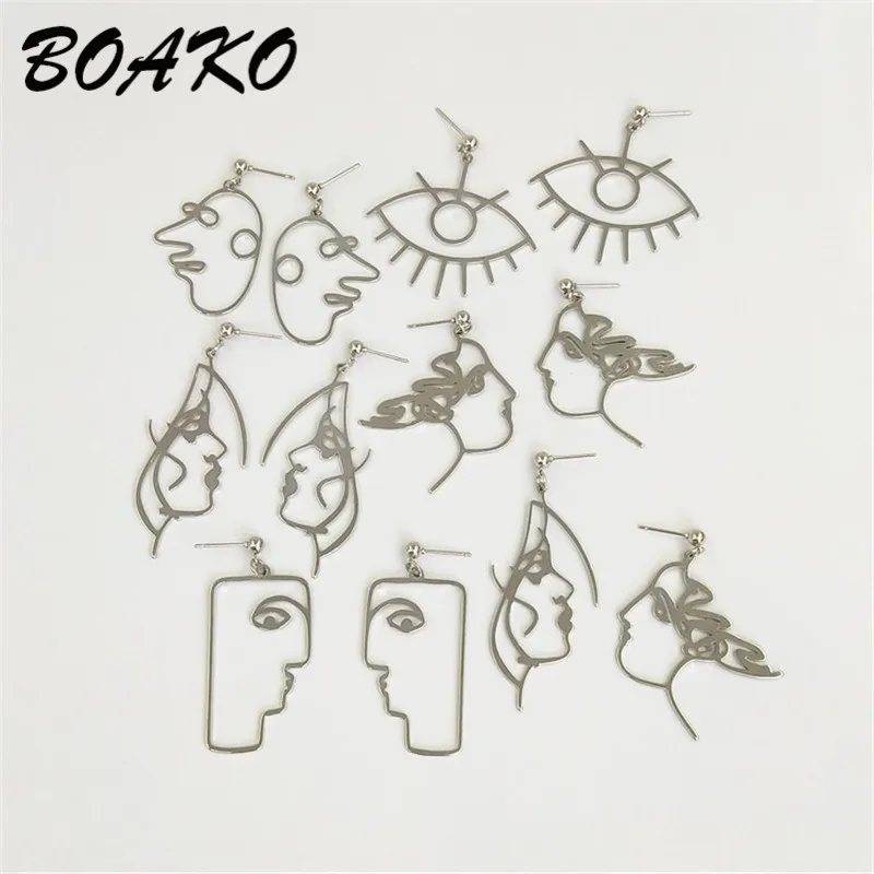 BOAKO панк человеческие Висячие серьги для женщин абстрактные открытые Эффектные серьги Гипербола большие глаза Висячие серьги ювелирные изделия