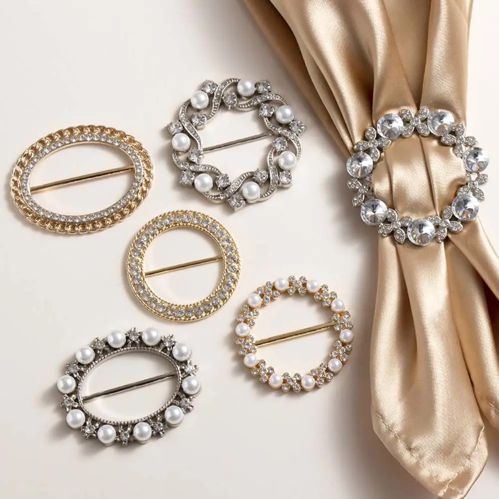 NEW Classic galvanotecnica geometrica anello tondo sciarpa di seta linea fibbia sciarpa di perle anello fibbia scialle di cristallo fibbia donna