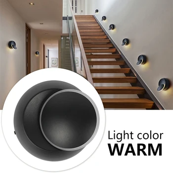 

LED Wall Lamp 360 Degree Rotation 5W Wall Led Lights Adjustable Bedside Lights Creative Wall Lamp Black Modern Aisle Round Lamp