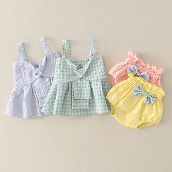 

Infant Clothes Set Newborn Baby Girl Romper Dress Bodysuit Summer Plaid Print Bow Jumpsuit Playsuit Sunsuit Toddler 2pcs Costume