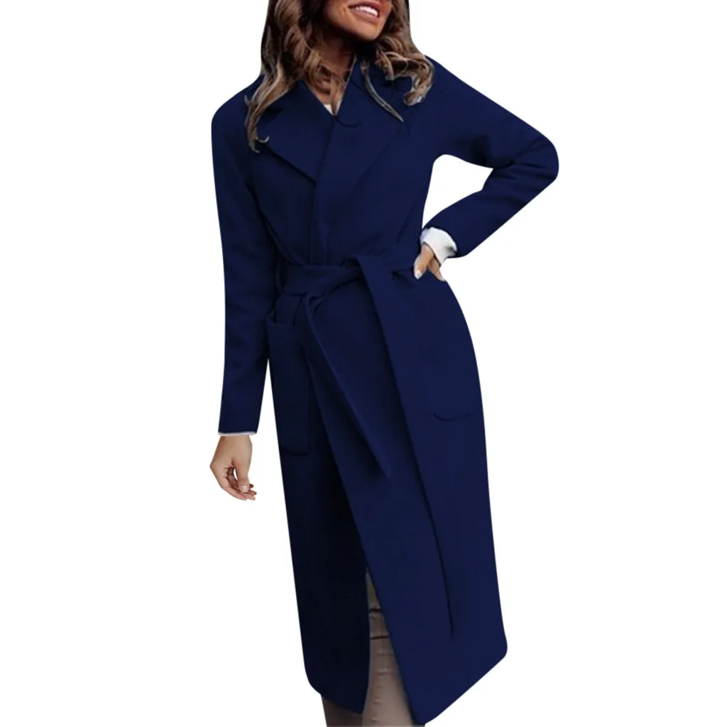 Модная женская Повседневная осенне-зимняя куртка женская элегантная Регулируемая талия с поясом куртки однотонного цвета с длинными рукавами#902