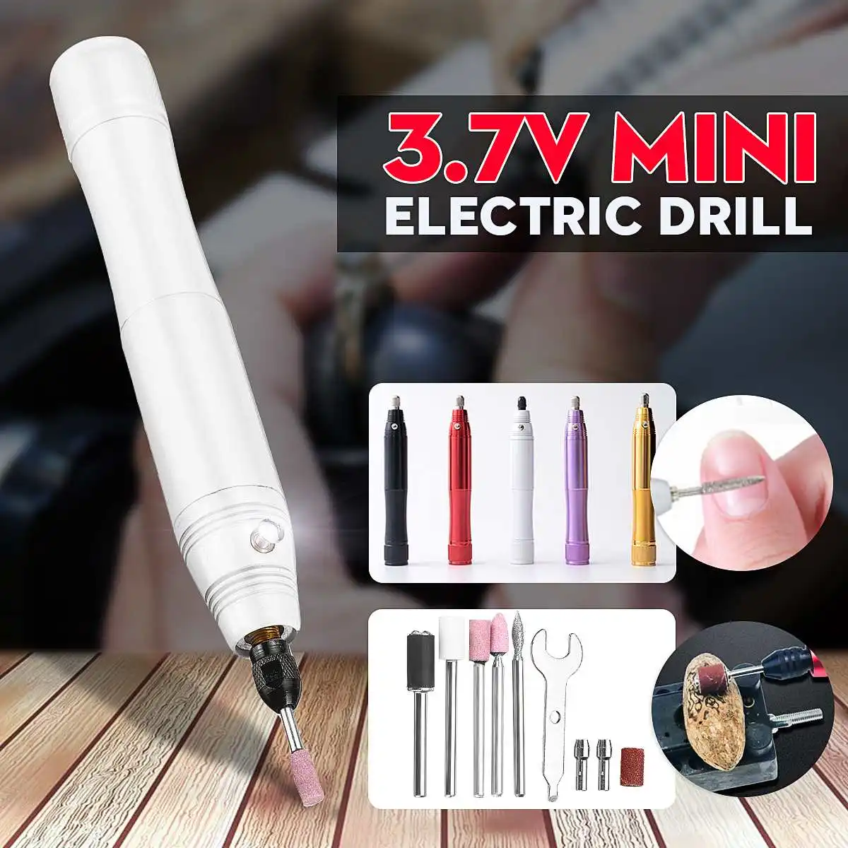 

3.7V Cordless Drill Bit Tool Nail Tools Dremel Mini Electric Drill Power Tools Engraver Electric Pen With 5 grinding heads