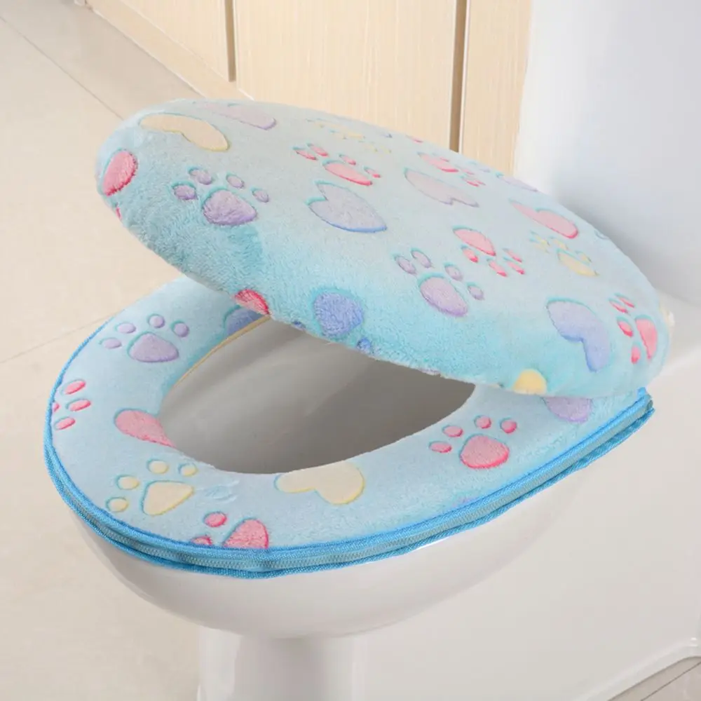 blue Набор чехлов для унитаза Kawaii Cat, подушка с молнией, водонепроницаемый нагреватель, коврик для унитаза, Товары для ванной, украшение дома - Цвет: blue