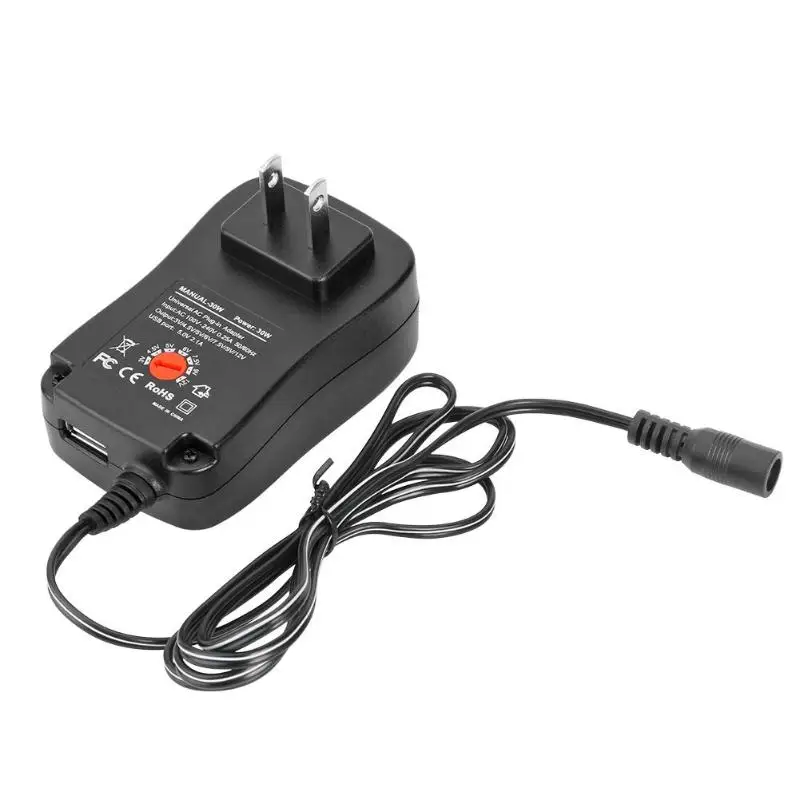Универсальный 3 в/4,5 В/5 В/6 в/7,5 в/9 В/12 В 1A Регулируемый USB адаптер питания 30 Вт Зарядное устройство адаптер ЕС/США/Великобритания вилка