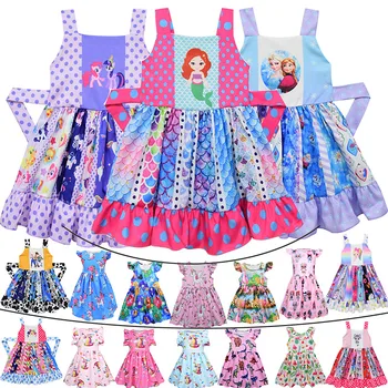 

2-8 Cute Casual Dress for Baby Girls Cartoon Unicorn Toy Story Print Clothes Child Princess Elsa Ariel Frocks Ruffled Party Gown