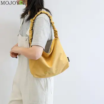 

Fashion Canvas Handbag Totes Women Pleated Top-handle Shoulder Underarm Bags Popular Simple Female Daily Bag