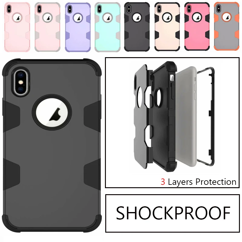 Противоударный чехол для телефона для Apple iPhone 6S 7 8 плюс Xs XR Max прочная, поликарбонатная лучей из ТПУ+ из 3 Слои Гибридный противоударный защитный чехол Защитная крышка для всего тела