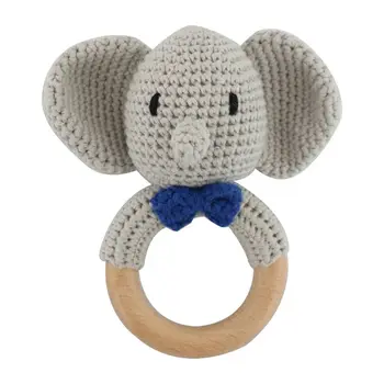 

2020 New Baby Wooden Teether Ring DIY Crochet Elephant Rattle Soother Teething Molar Toy 95AE