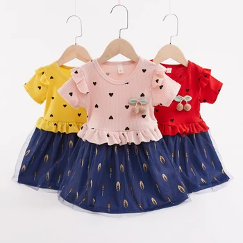 

0-36M Children's Dress Summer Fashionable Sleeves Baby Girl Dresses Cherry Decoration Net Veil Skirt Costumes Kids Girls Clothes