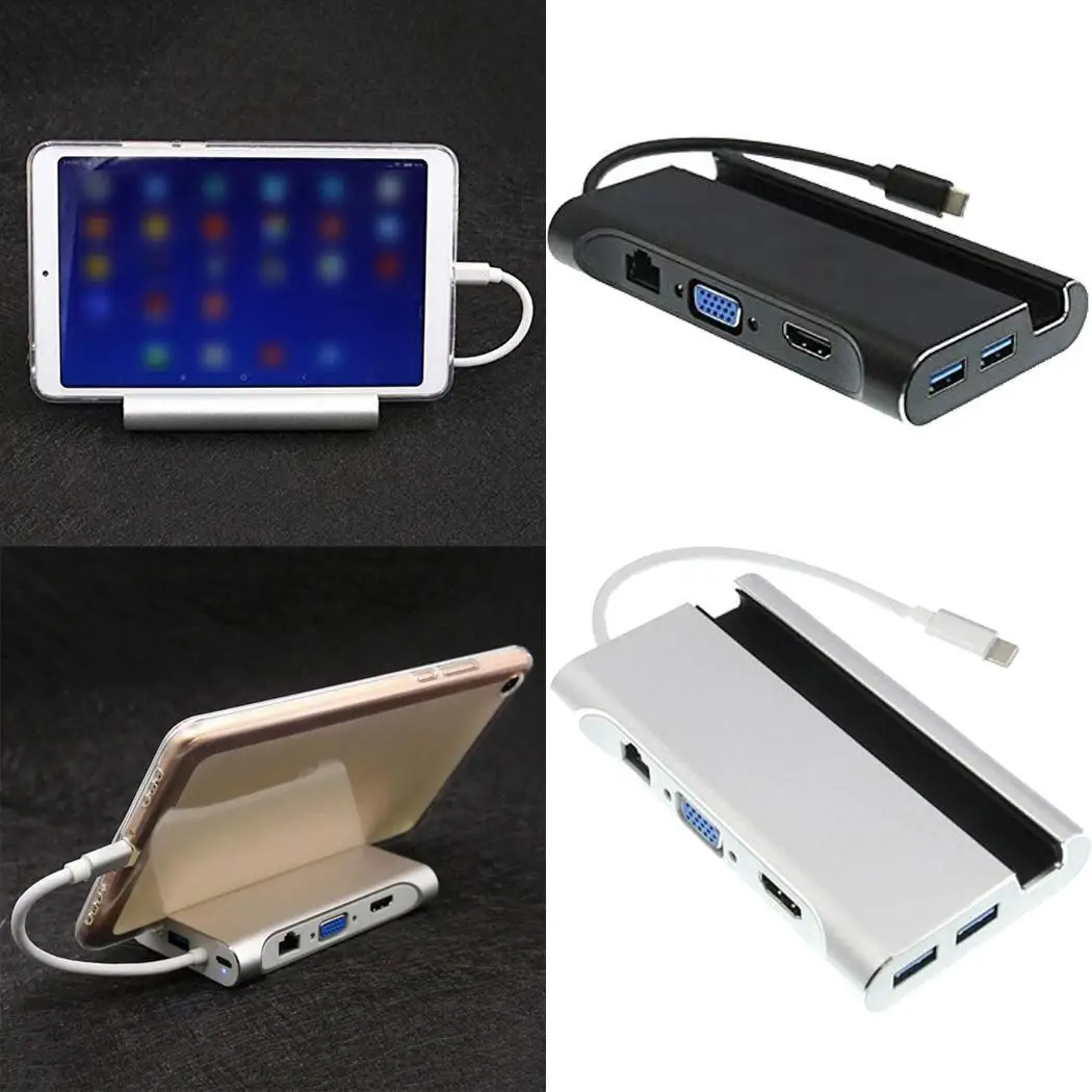 Тип-c к HDMI/VGA RJ45 концентратор адаптер 3 USB3.0 порт концентратор Тип C многофункциональная док-станция для Macbook с подставкой для телефона
