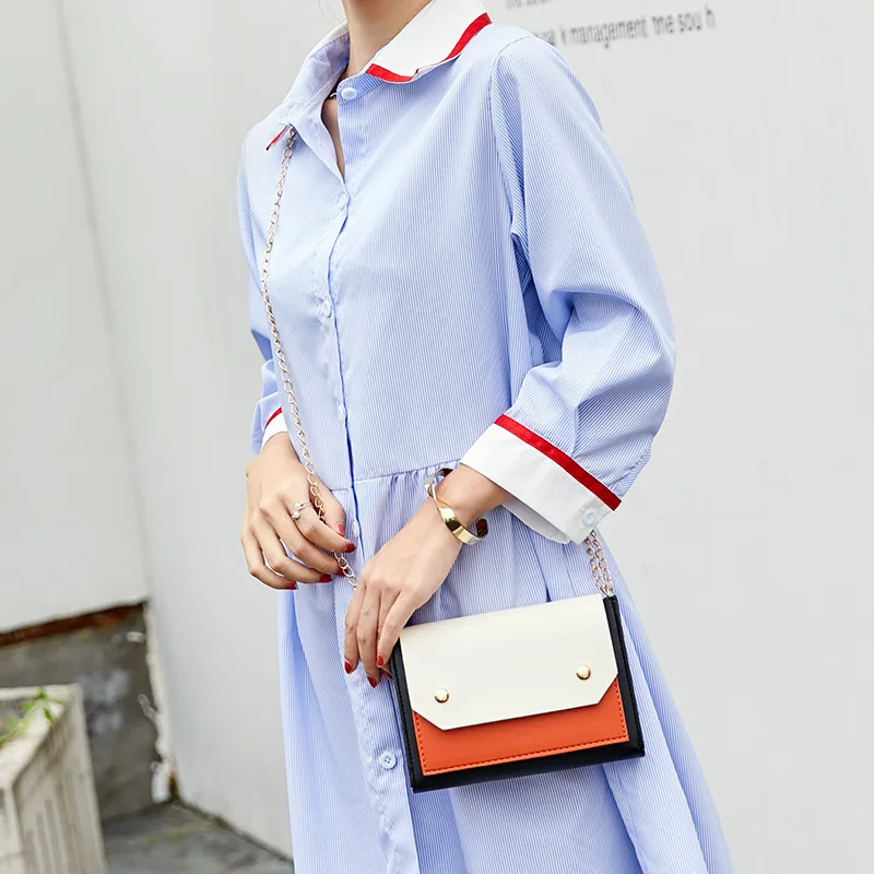 

2019 Summer Korean-style New Style Contrast Color Casual Square Sling Bag Shoulder Women's Chain Phone Coin Purse