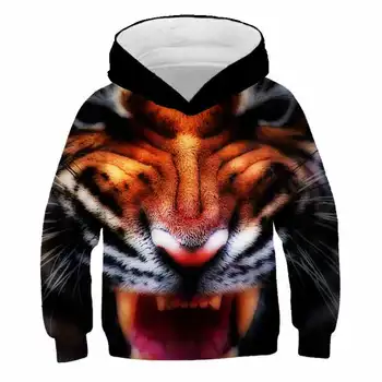 

PINSHUN Boys Girls Hoodies Teens Spring Autumn Outerwear Kids 3D Tiger Hooded Sweatshirt Clothes Children Long Sleeve