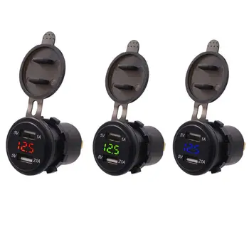 

12V 24V Waterproof 2.1A Dual USB Port Car Charger With LED Voltmeter Mobile Phone Charging Power Outlet Adapter For Car Marine A