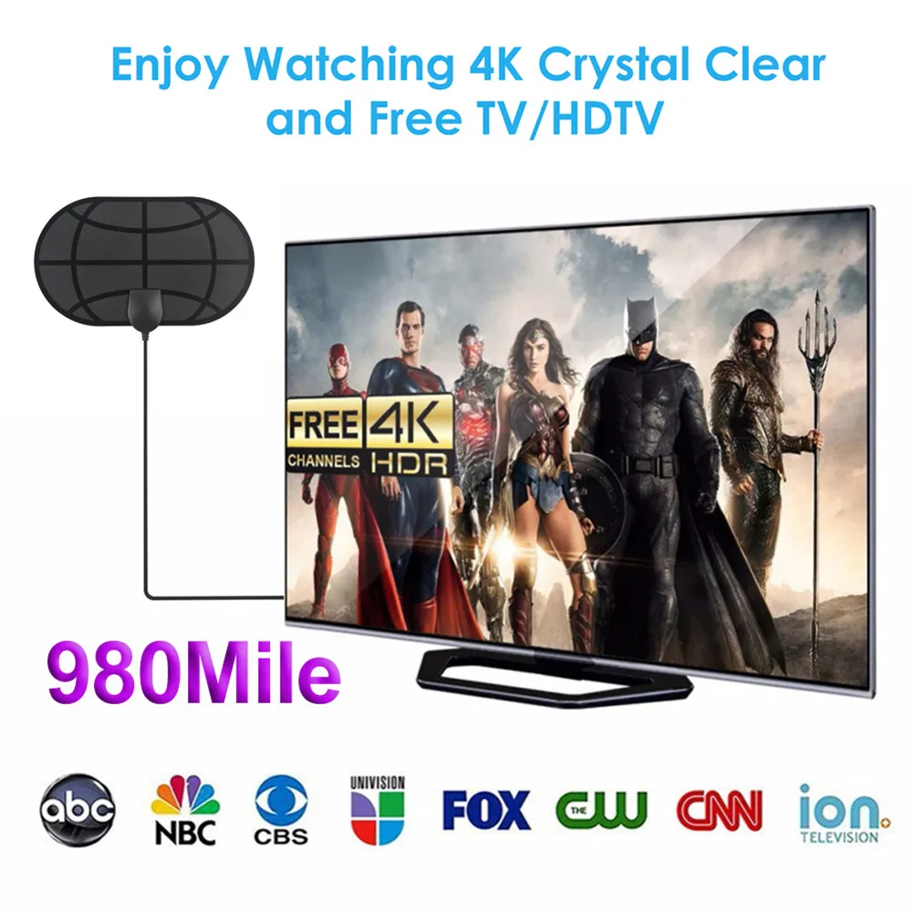 980 миль 4K цифровая HD ТВ комнатная антенна с усилителем сигнала Усилитель радиус