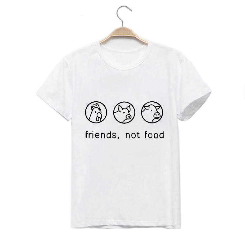 Футболка LUSLOS с надписью Friends Not Food женская Повседневная белая рубашка коротким
