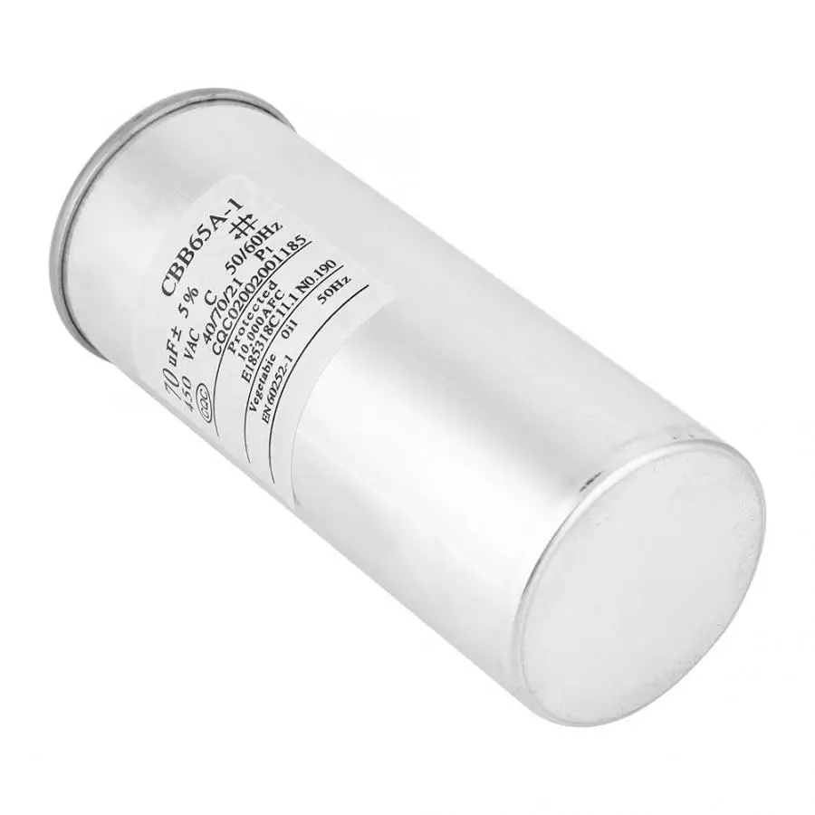 1 шт. CBB65 70 мкФ 450V конденсатор с алюминиевой крышкой, Алюминий оболочки запуска кондиционирования воздуха компрессорный конденсатор 125x50 мм