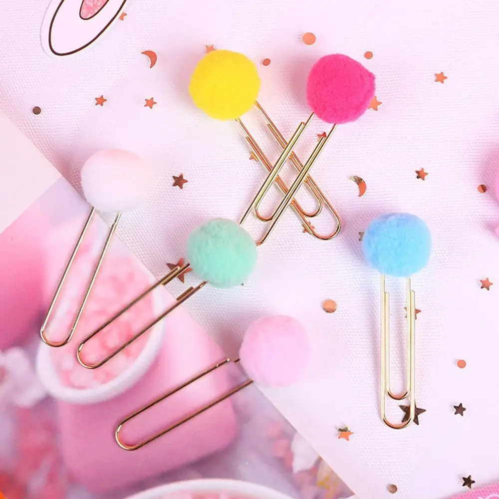 6pcs/set Cute Hairball Rose Gold Cilp Modelling Paper Clip Fashion Business Office Lady Style Stationery Set | Канцтовары для офиса