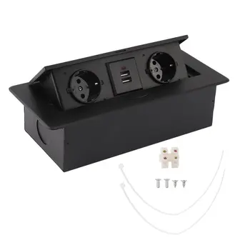 

Multifunction Standard Black Round Side Desktop Conference Table Pop-Up Socket 2 Outlet Plug + 2USB Insert EU Plug 2018 New