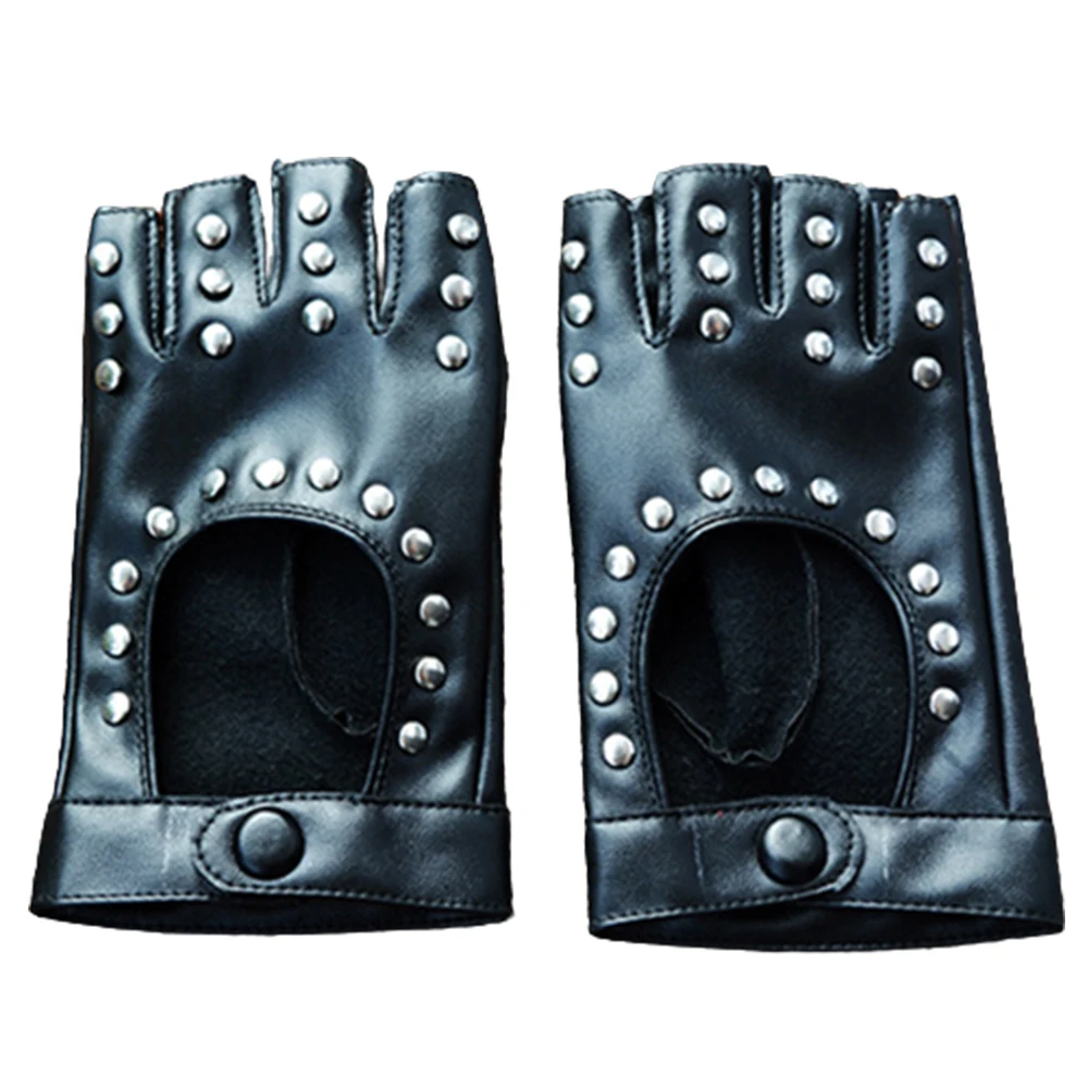 1 Pair Halloween Black Pu Leather Fingerless Gloves Female Half Finger Driving Women Fashion Punk Gloves Dance Rivets Gloves