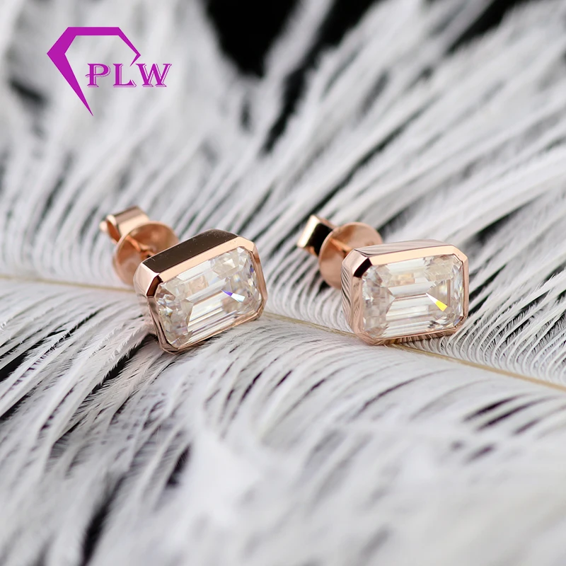 Halo 1,1 Ct рядом с белым изумрудом серьга с муассанитом шпилька 14K розовое золото современный женский любимый