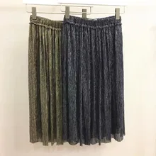 Ранняя осень женская юбка миди эластичная талия Яркая модная плиссированная юбка длинные юбки женская повседневная одежда