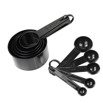 

10 Pcs Measuring Spoons Measuring Cups Black Plastic Measuring Cup Measuring Spoon Set For Baking Coffee Kitchen Accessories