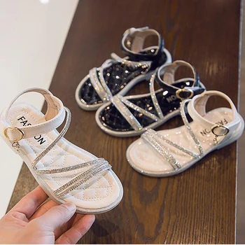 

YWPENGCAI Size 26-36 Bling Rhinestone Girls Sandals Summer Shoes Ankle Straps Kids Princess Sandals For Girl