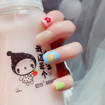 

24Pcs/box with 2g glue Hyuna Style Cute floret Wearable Full Cover Short size press on nails Manicure Patch Finished Products