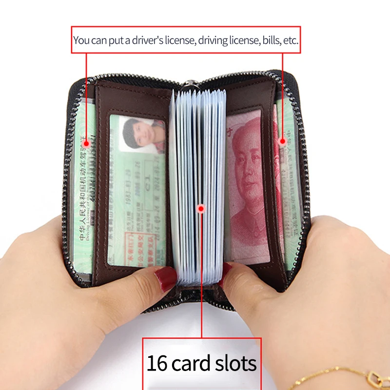 Кожаный антимагнитный rfid кожаный карта унисекс пакет многофункциональный сертификат пакет молния карта набор пакет визитных карточек