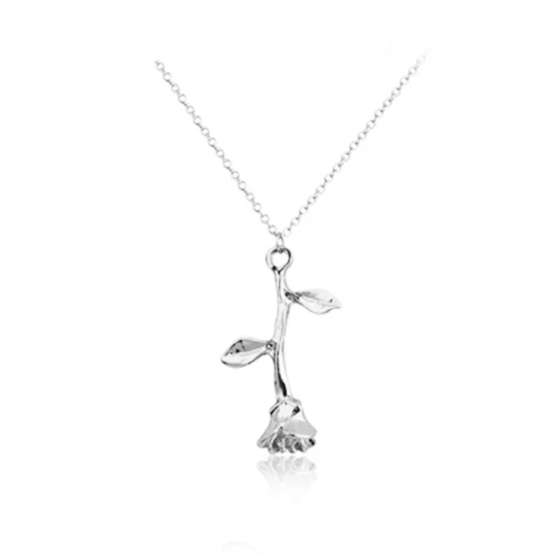 B necklace DoreenBeads модный эмалевый кулон для женщин, девушек, розовое золото, красный цветок розы, кулон 50 см(19 5/")-45 см(17 6/8"), длинный 1 шт - Metal Color: B necklace