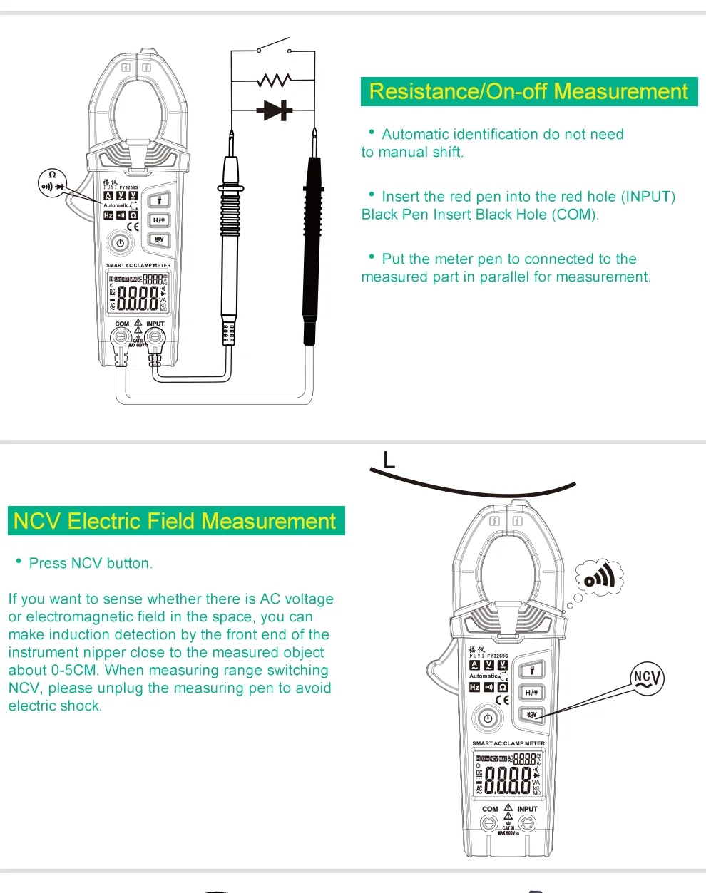 Smart Clamp Meter Digital Non-Contact 6000 Count Clamp Multimeter AC DC Clamp Meter Current Voltage Ture Rms NCV Multimeter Clam