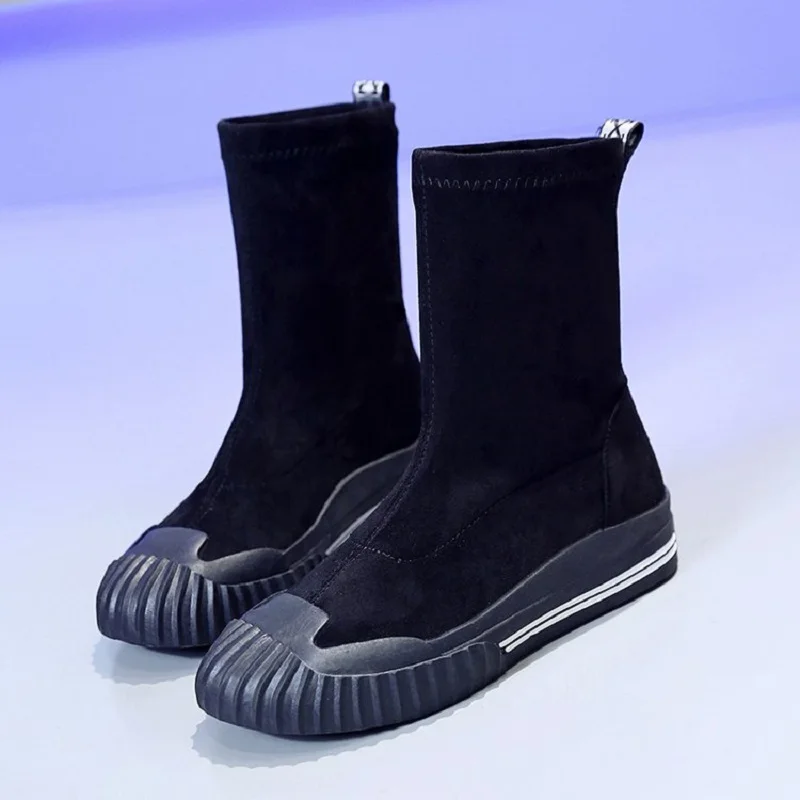 Новинка сезон весна-осень женские тонкие ботинки замшевые стрейчевая ткань в