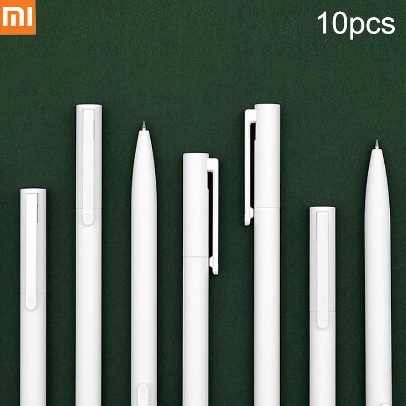 Гелевые ручки Xiaomi Mijia, 10 шт., без колпачка, 0,5 мм, цилиндрическая ручка, черная ручка, белая, гладкая, швейцарская, заправка MiKuni, японские чернила, черные