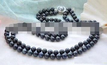 00802 двойные нити 8-9 мм Южное море черный жемчуг ожерелье 17-18''