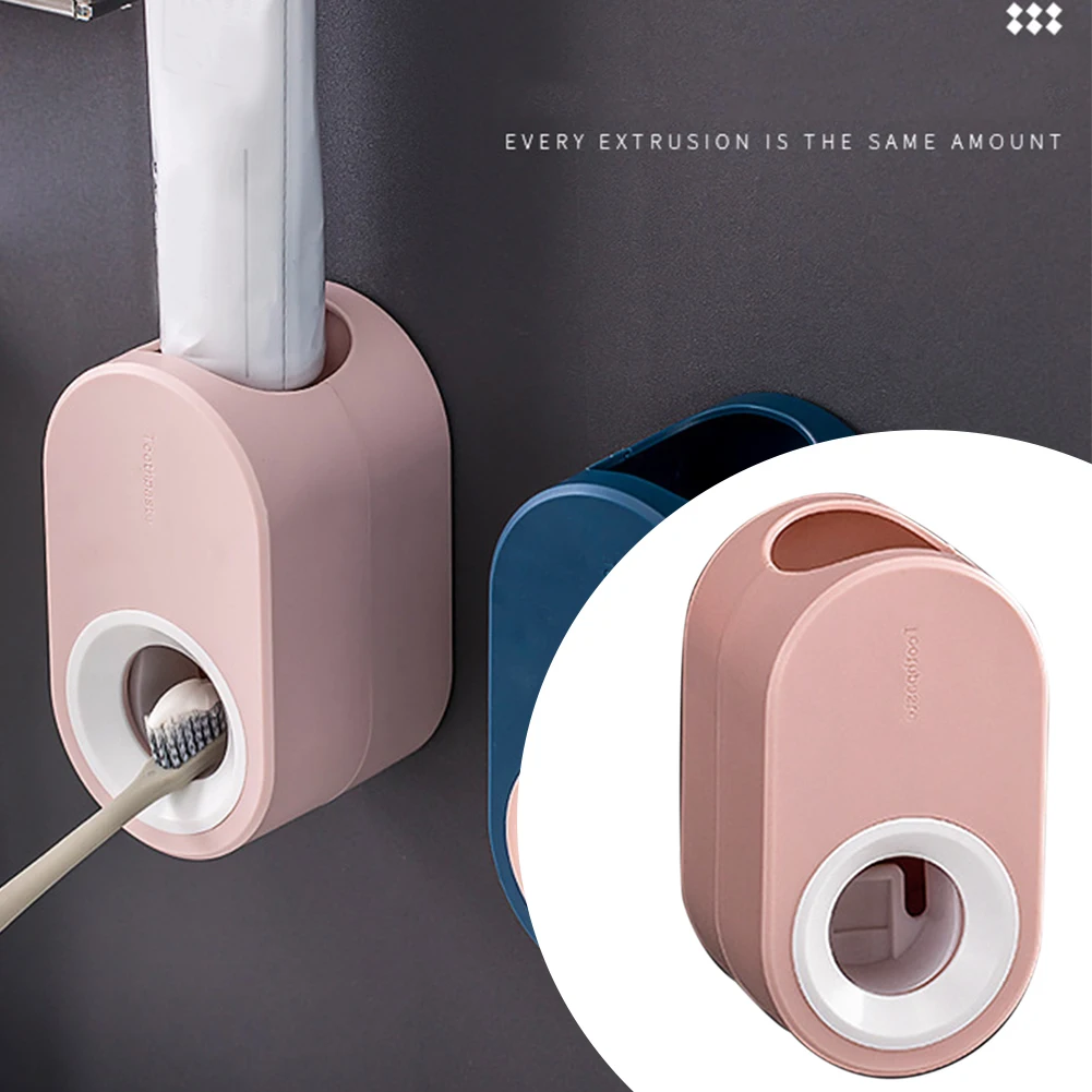 Ленивый стенд аксессуары ABS инструменты для Ванной Съемный Удар настенный зубная паста диспенсер полностью автоматическая простая установка - Цвет: Розовый