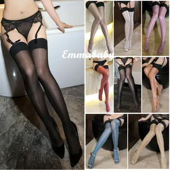 

Women Sexy Sheer Shiny Stretchy Thigh High Socks Long Stockings Tight Pantyhose