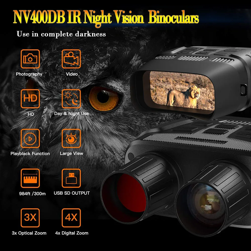 US $125.58 Nv400db Hd Digital Night Vision Binoculars With Lcd Screen Infrared Ir Camera Take Photo Video From 300m Night Hunting Goggles