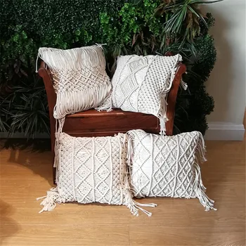 

Hand-woven Macrame Pillow Case Bohemian Geometric Pattern Cotton Thread Pillowcase Sofa Bed Throw Cushion Cover Boho Home Decor