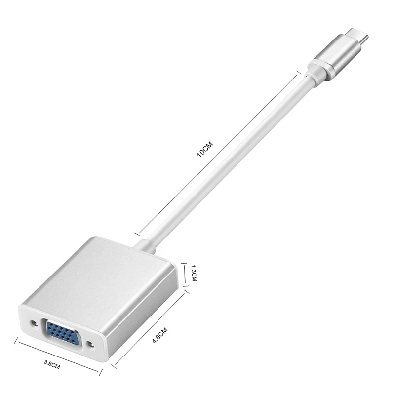 Usb C 3.1 Type C To Vga Monitor Projector Video Cable Converter Adapter Hd Silver
