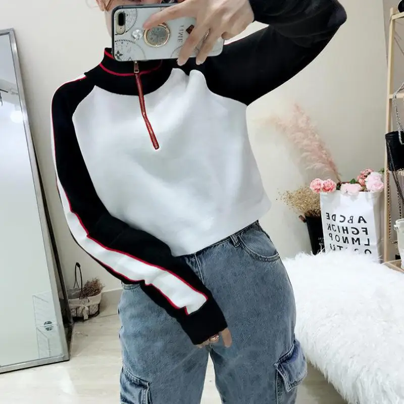 

Crop Sweater Women's Korean Version Preppy Style Sweaters Womens Half Zip Long Sleeve Sweater Shirt Women 2019 Knit Tops
