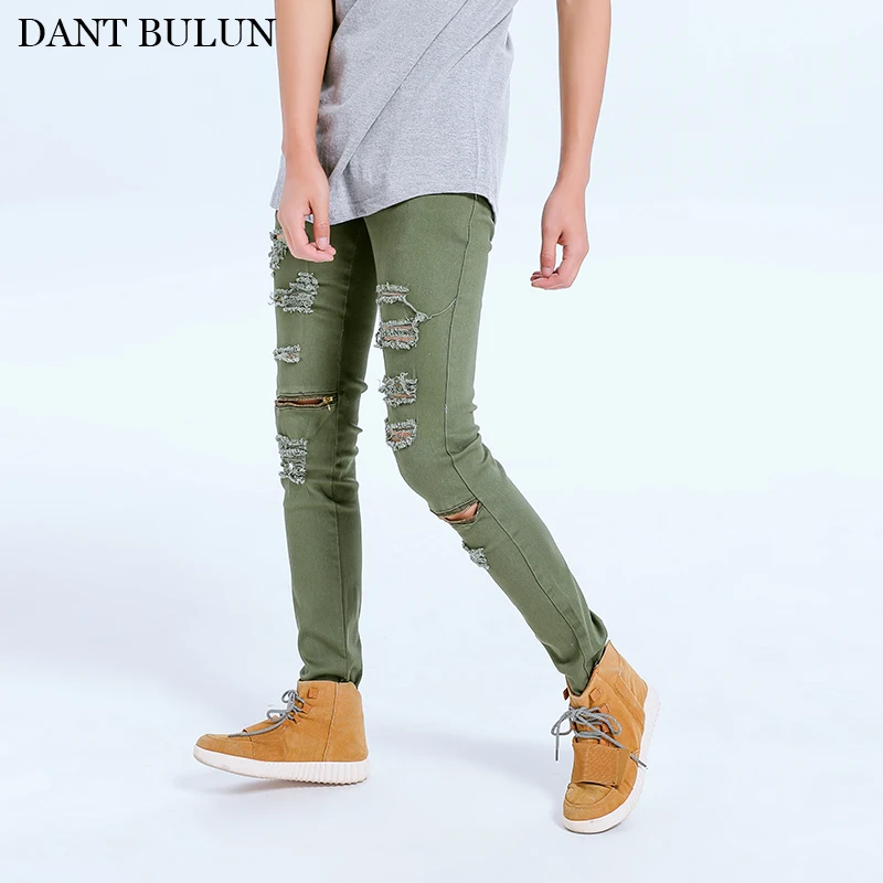 Casual Jeans Men Tron Ripped Pencil 