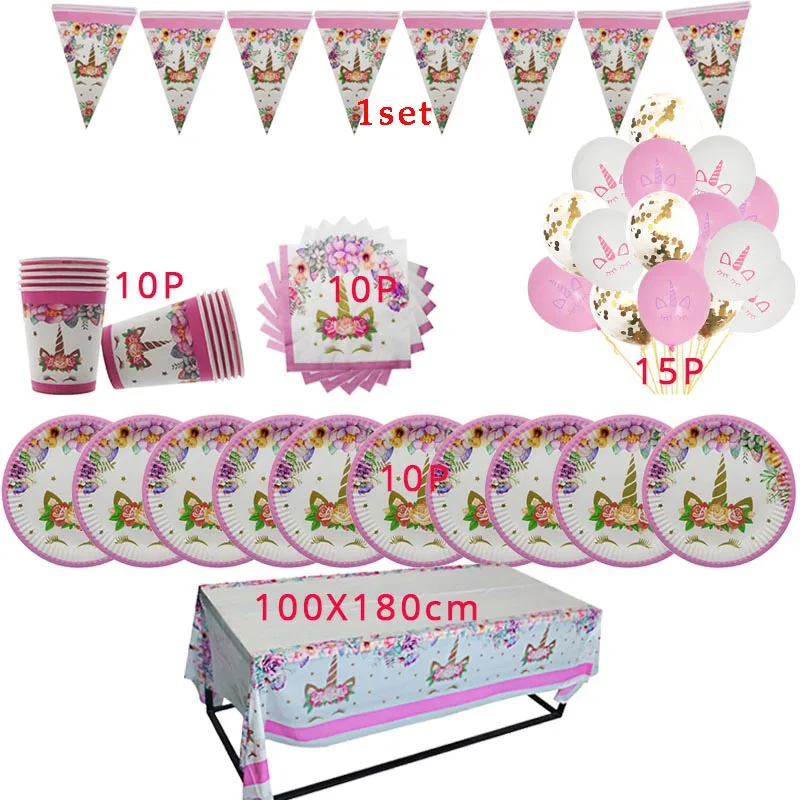 1set tableware G Единорог рога торт Топпер кекс топперы торт на день рождения украшения для мальчиков и девочек подарок на свадьбу одноразовые принадлежности - Цвет: 1set tableware G