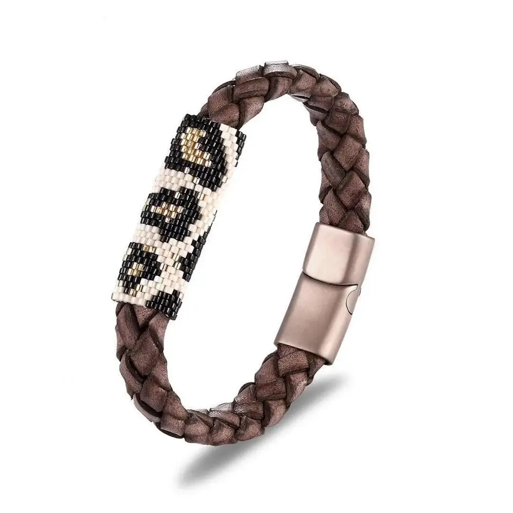 Shinus мужской браслет MIYUKI леопардовые браслеты кожаные браслеты Hombre Tribal Pulseras женские ювелирные изделия хип хоп Bileklik ручной работы