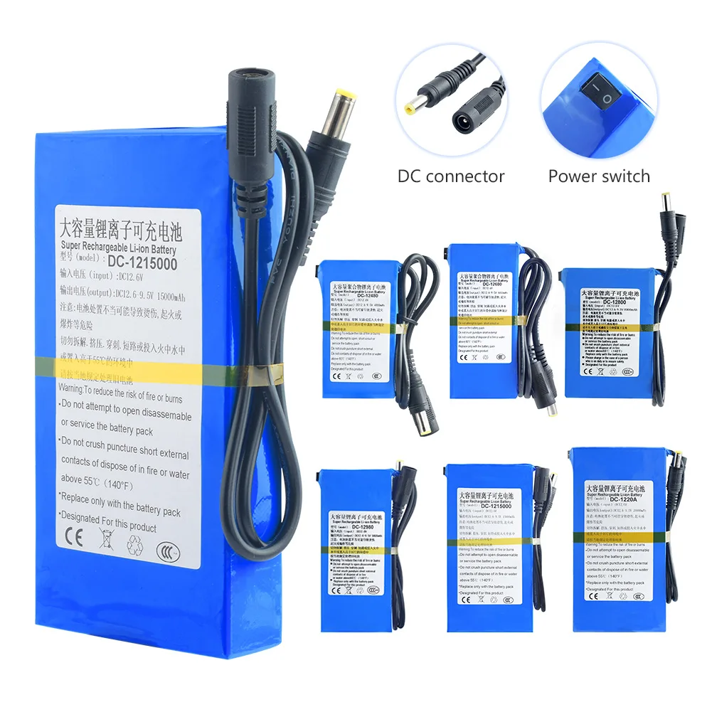 4800/6800/8000/9800/15000/20000 мА/ч, DC 12V Перезаряжаемые литий-ионный Батарея с Bms на переключатель включения/выключения для Камера видеокамеры