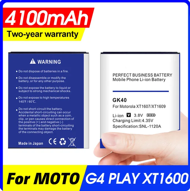 4100mah Bateria Gk40 para Motorola G4 Jogar E4 Xt1766 Xt1607 Xt1609 Xt1600 Mot1609bat Snn5976a Telefone Móvel 1
