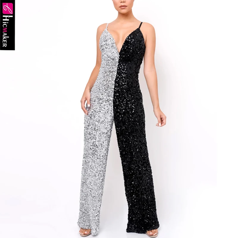 Женщины цвет блока спагетти ремень Окунитесь v-образным вырезом блестками Bodycon