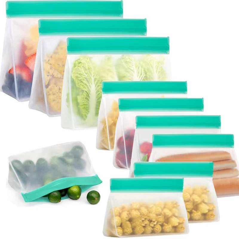 10 упаковок, многоразовые сэндвич-мешки, многоразовые снэк-мешки, PEVA самостилизованные мешки для хранения, снэк-ланч-мешки, фрукты(стерео