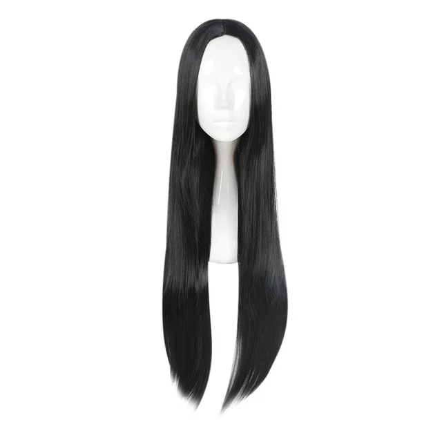 Wig Для взрослых женщин Готический Хэллоуин Morticia Addams призрак ведьмы костюм ужас черный пол кружевное платье халат одежда для женщин - Цвет: Wig