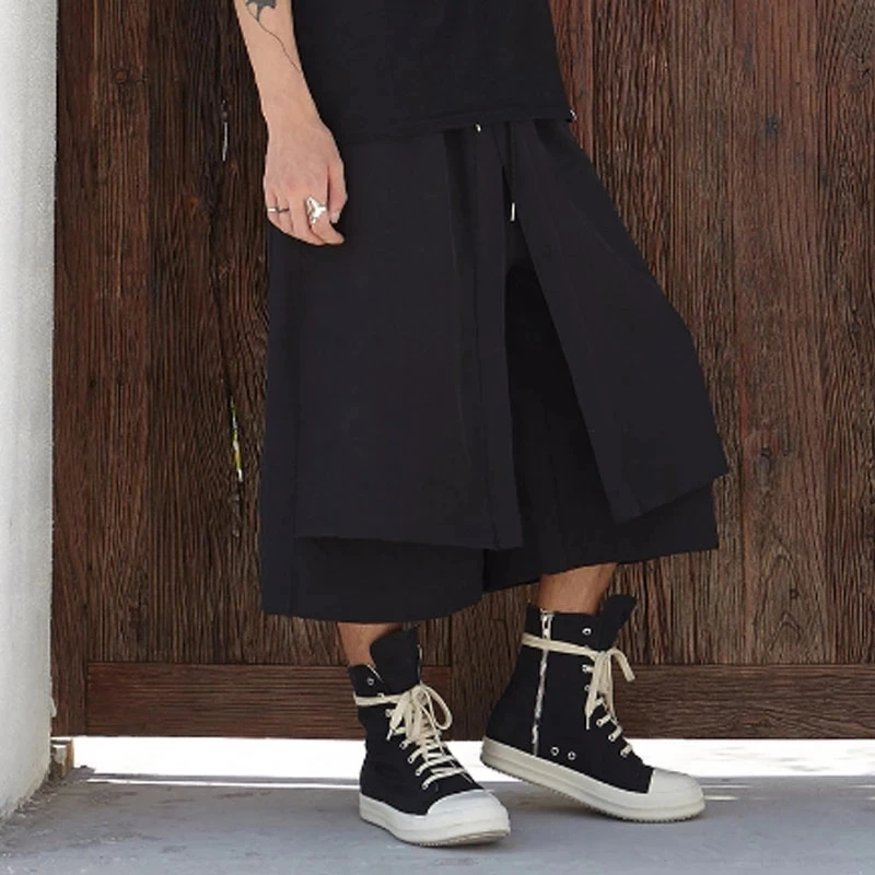 Men's Wide Leg Trouser Skirt Spring/Summer New Personality False Two Hip Hop Fashion Casual Super Loose Large Size Pants