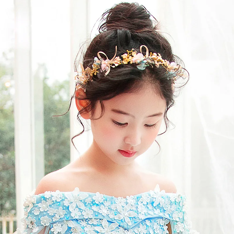 

New girls headdress handmade butterfly flower wreath girl princess hair accessories birthday performance accessories headband